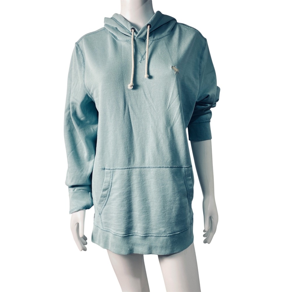 Abercrombie‎ & Fitch Mens Hoodie Light Blue Embroidered Moose Pullover Medium